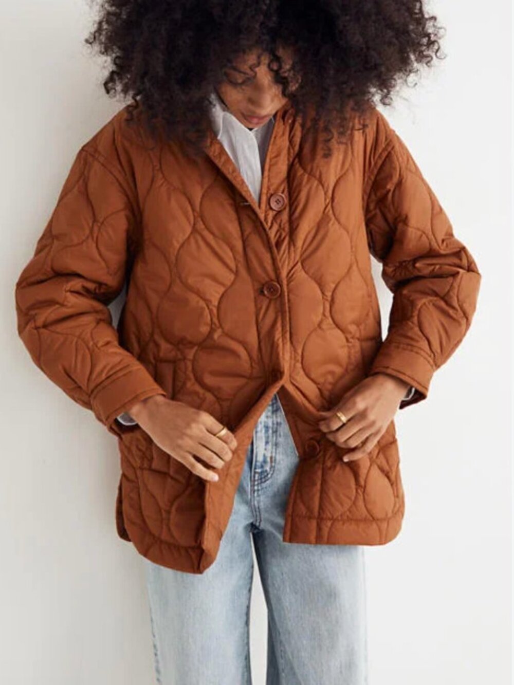 Madewell Airpuff Quilted Shirt Jacket in Warm Coffee, size Medium